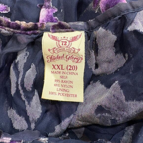 Faded Glory Size XXL Floral Velvet Burnout Top Floral Whimsigoth Fairy Grunge - Picture 8 of 14